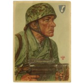 WWII Tyskt vykort, Fallschirmjäger Ritterkreuzträger Feldwebel Arpke